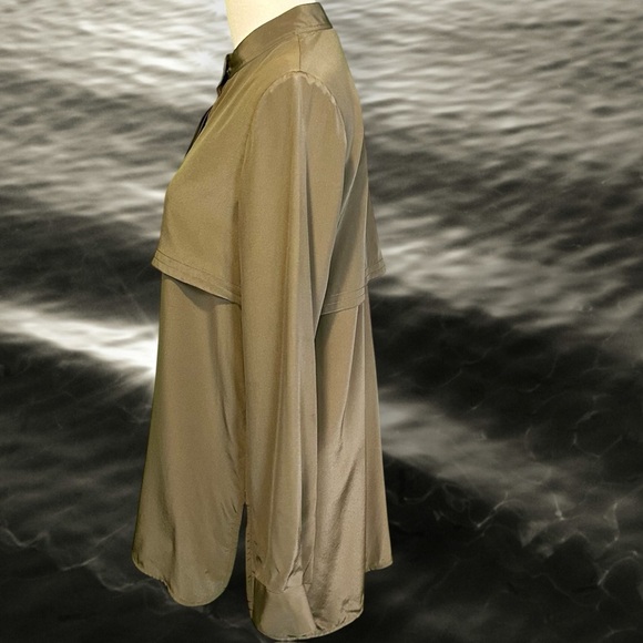 Vince 100% Silk Olive Green Collarless Button-Up Long-Sleeve Blouse Size Small - Picture 6 of 13